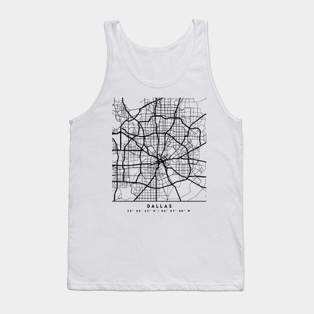 DALLAS TEXAS BLACK CITY STREET MAP ART Tank Top by deificusArt